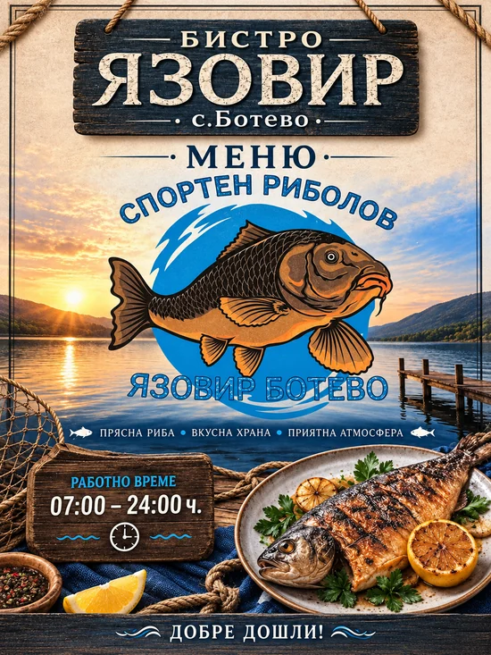 Корица на менюто на Бистро „Язовир Ботево“